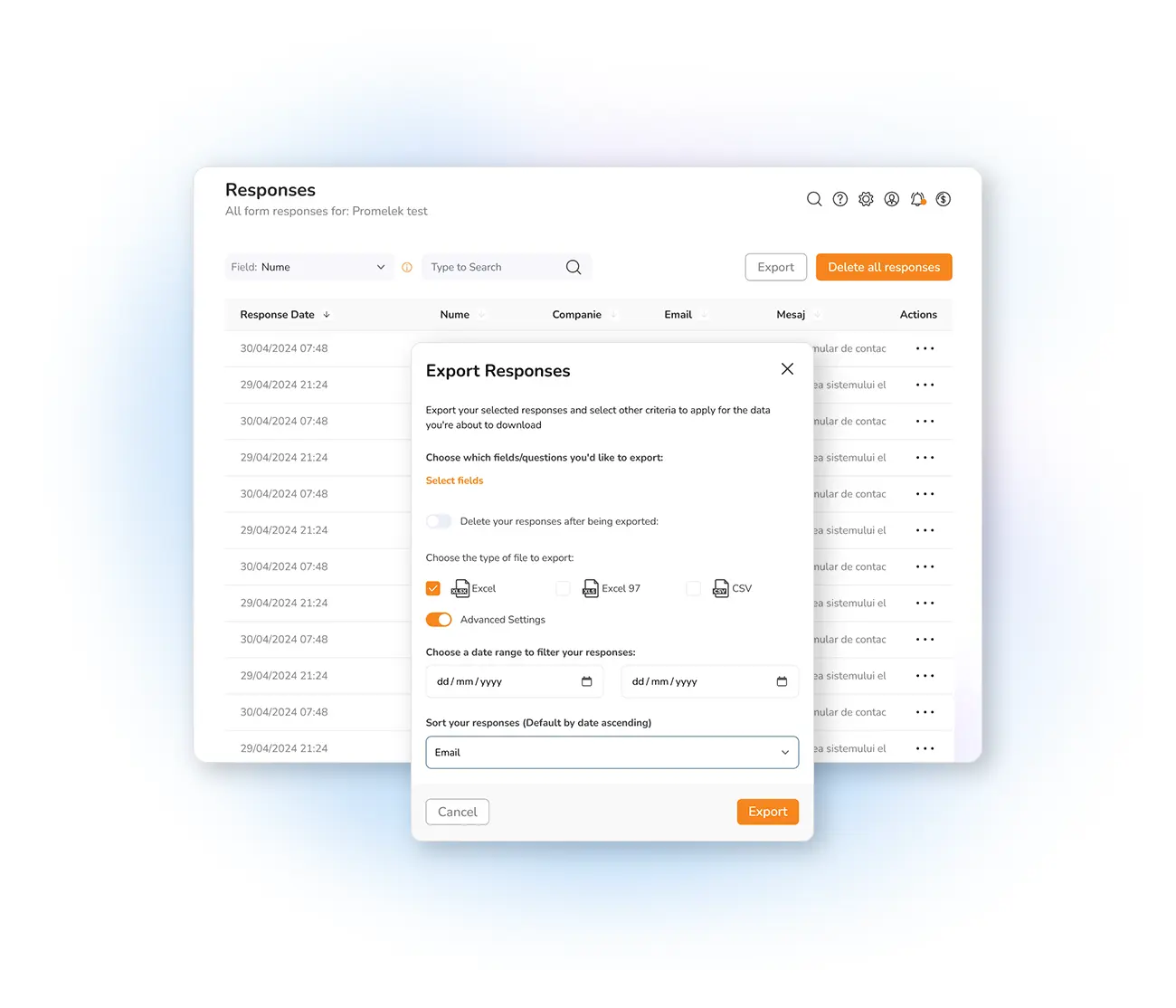 Exportación de las respuestas de un formulario de Mailpro