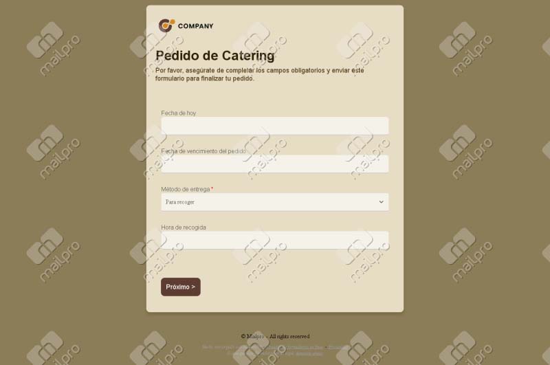 Pedido de Catering Profesional