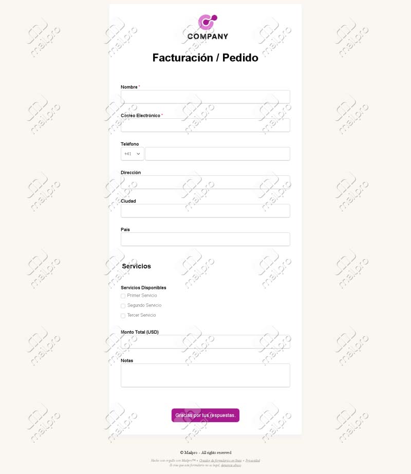 Formulario de Facturación y Pedido