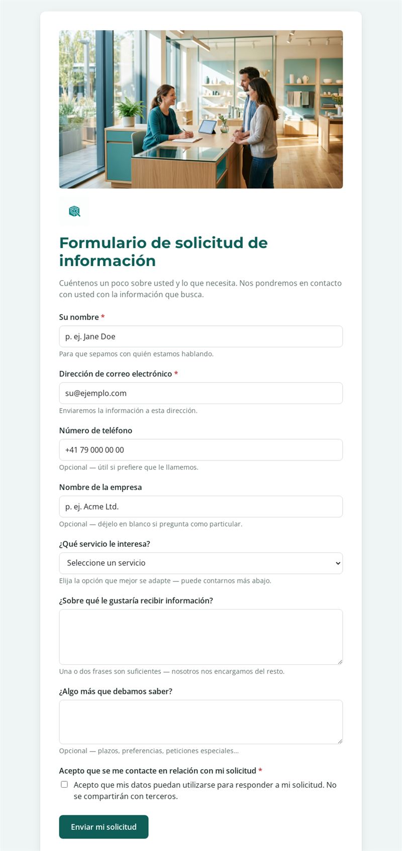 Solicitud de información sobre producto o servicio