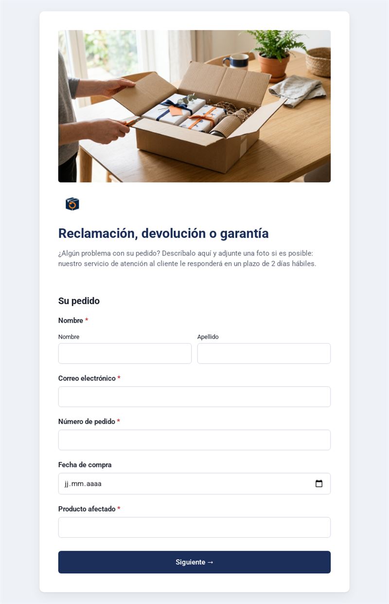Reclamación, devolución o garantía