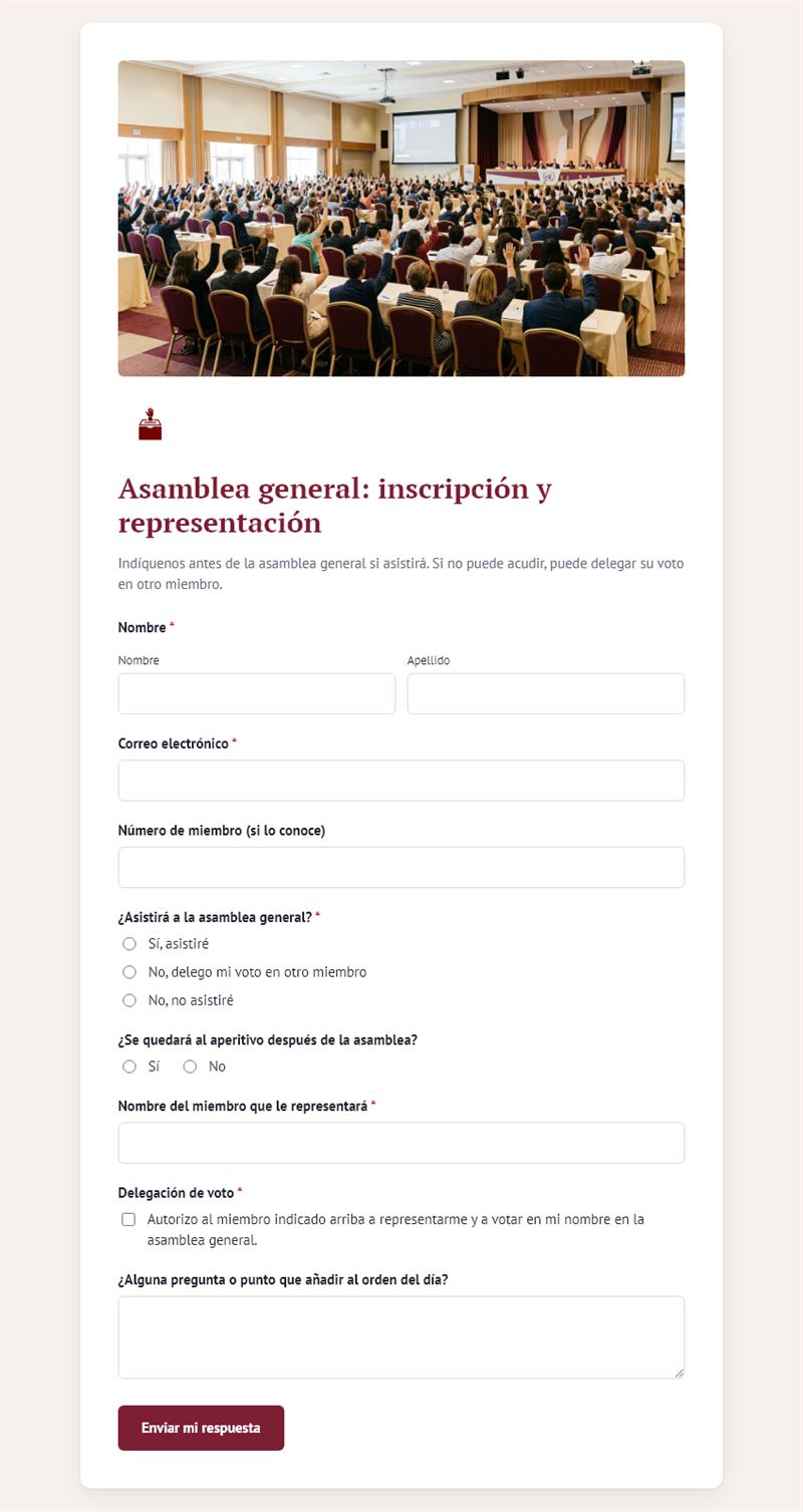 Asamblea general: inscripción y representación