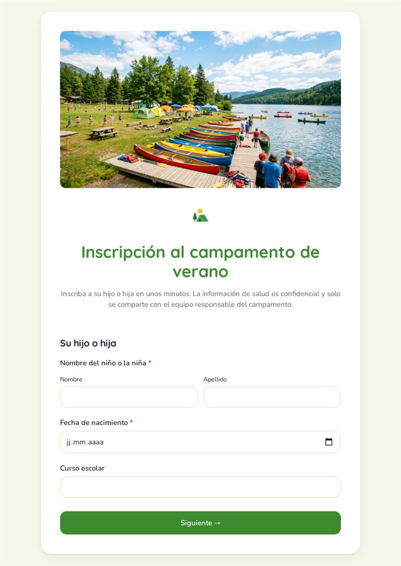 Inscripción al campamento de verano