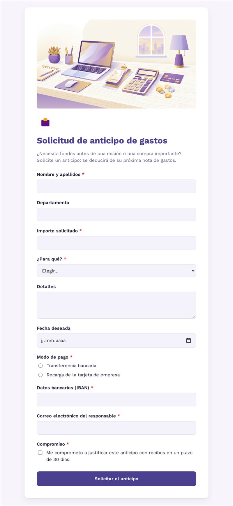 Solicitud de anticipo de gastos