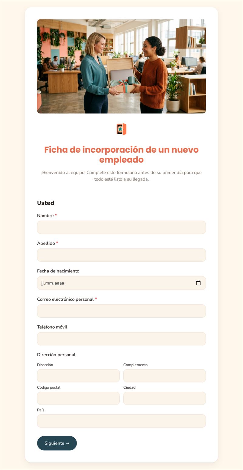 Ficha de incorporación de un nuevo empleado