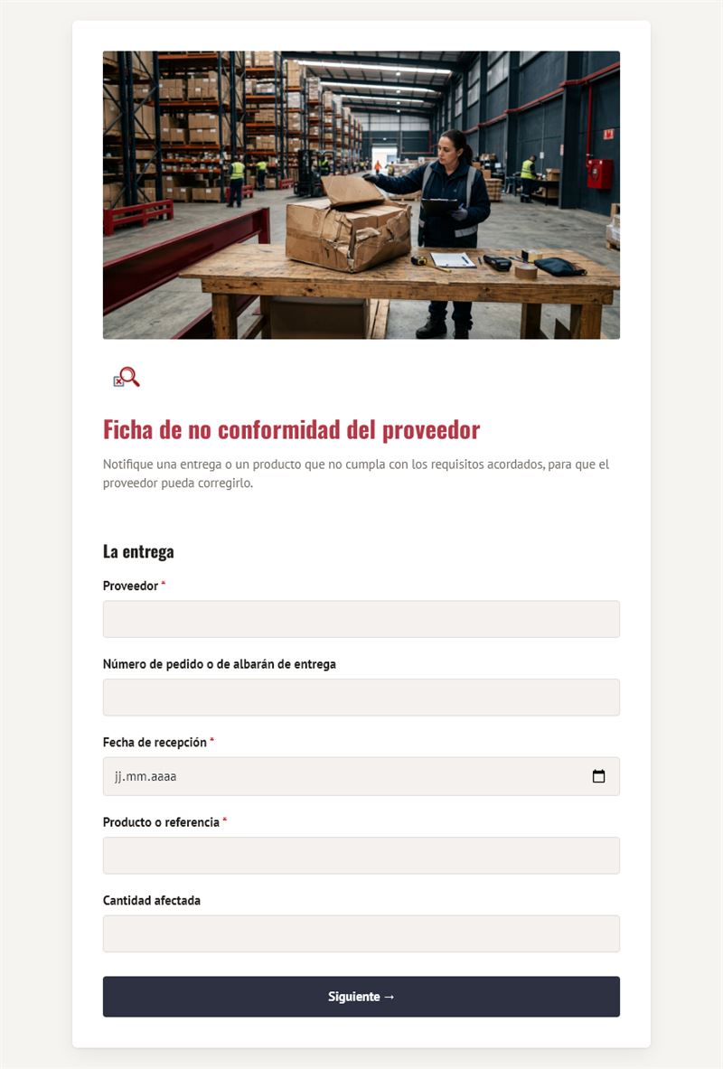 Ficha de no conformidad del proveedor