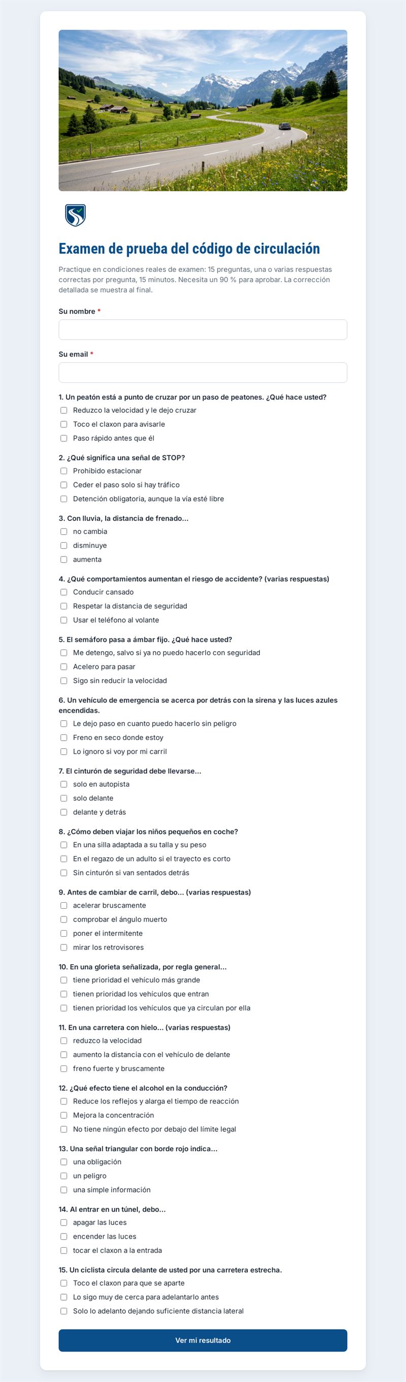Examen de prueba del código de circulación