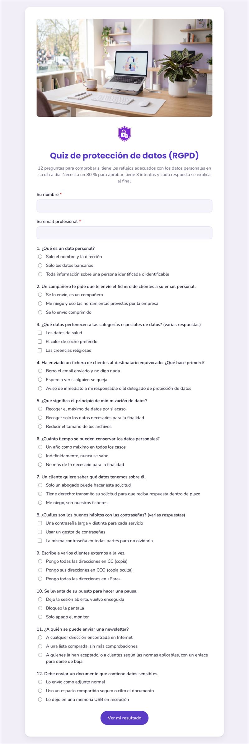 Quiz de protección de datos (RGPD)