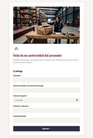 Ficha de no conformidad del proveedor