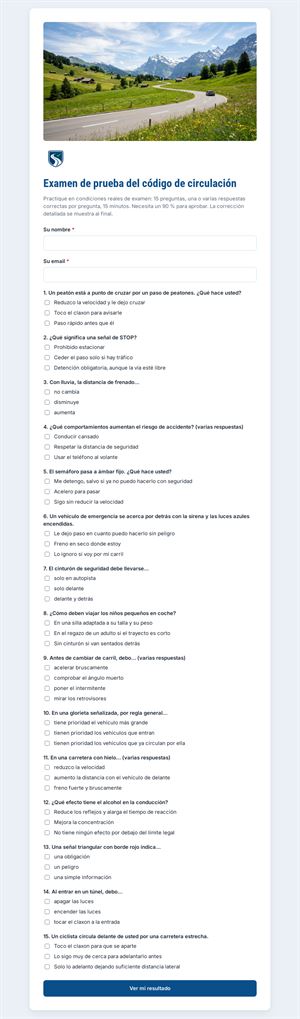 Examen de prueba del código de circulación