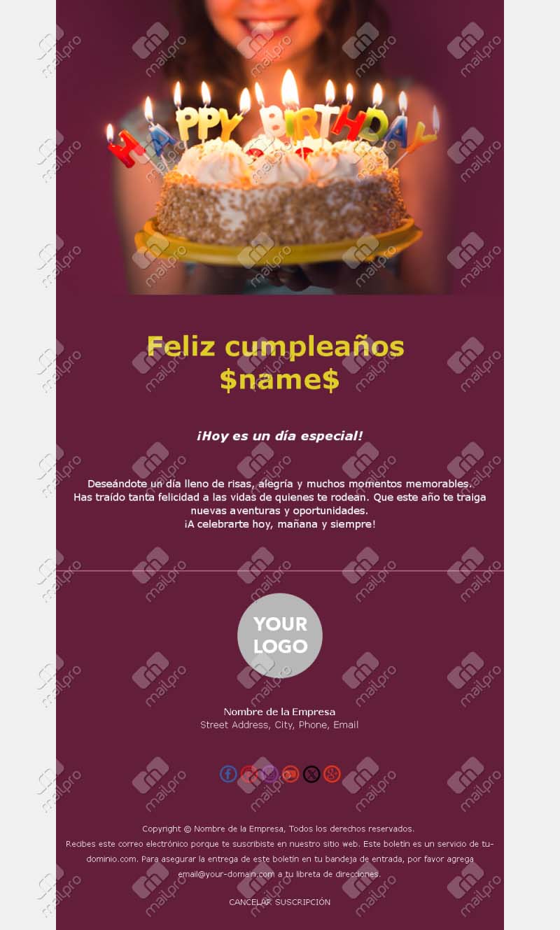 Plantilla de Email de Cumpleaños Sencilla