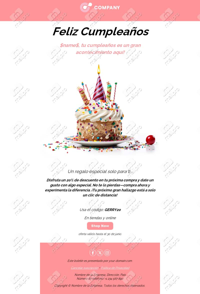 Plantilla de Email de Cumpleaños Personalizada