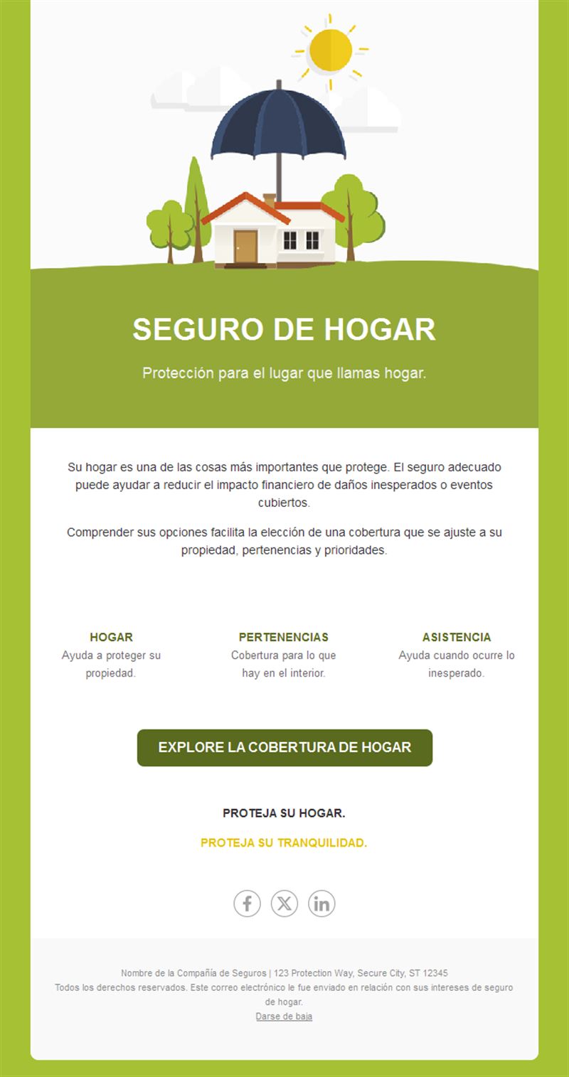 Email verde de seguro de hogar