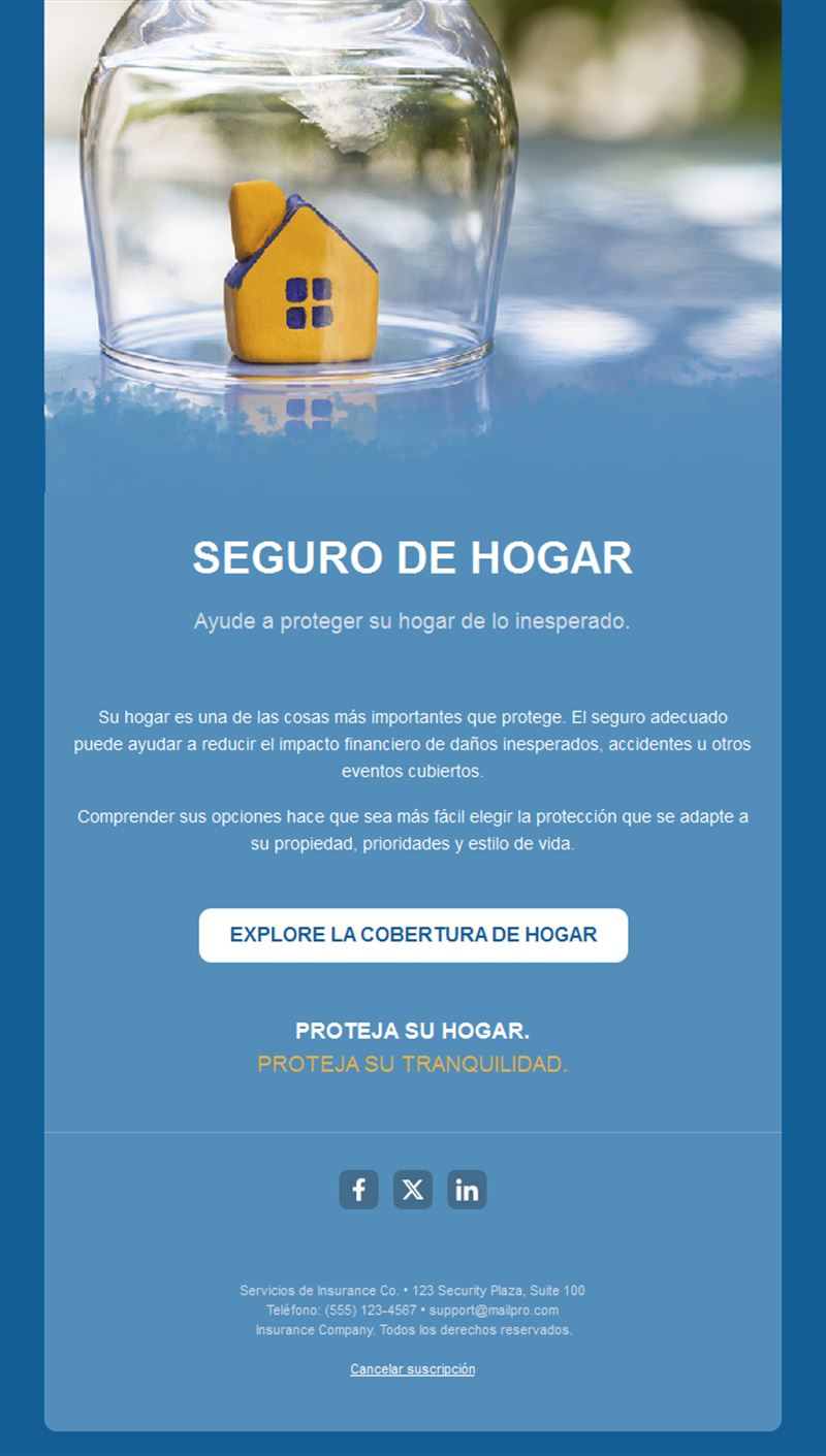 Email azul de seguro de hogar
