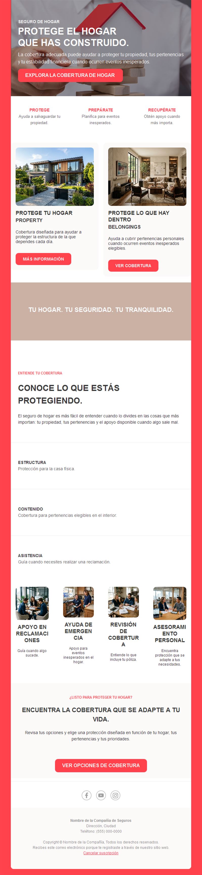 Newsletter roja de seguro de hogar