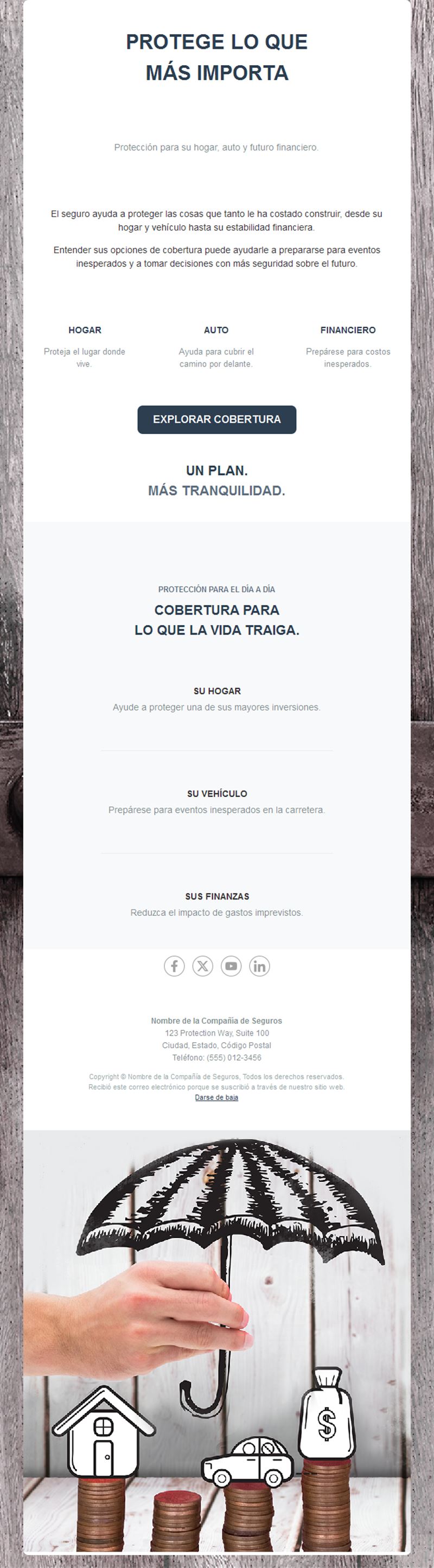 Email de seguro de hogar, coche y finanzas