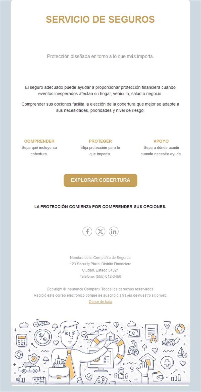 Email de servicio de seguros con ilustración