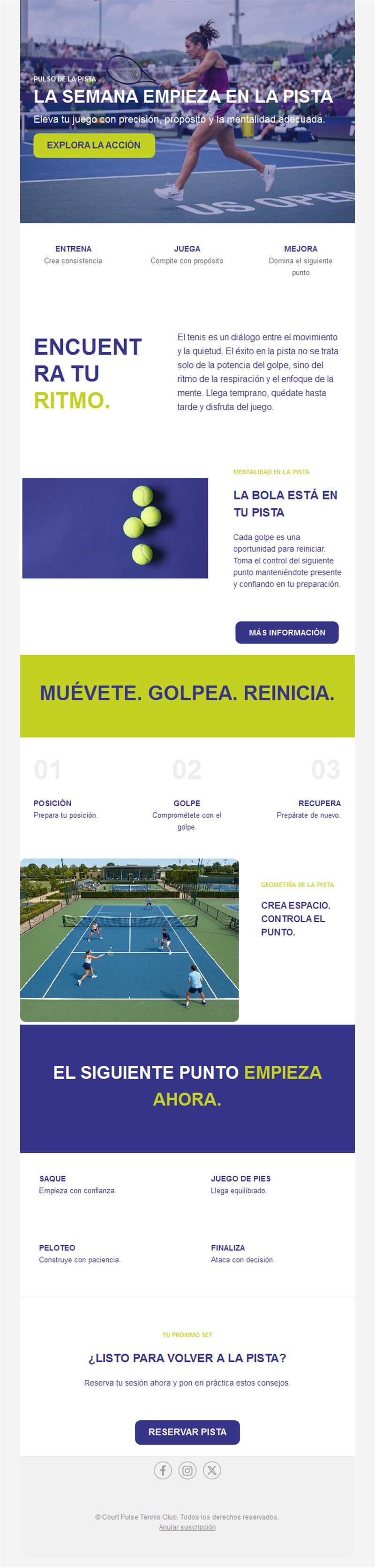 Newsletter semanal de club de tenis