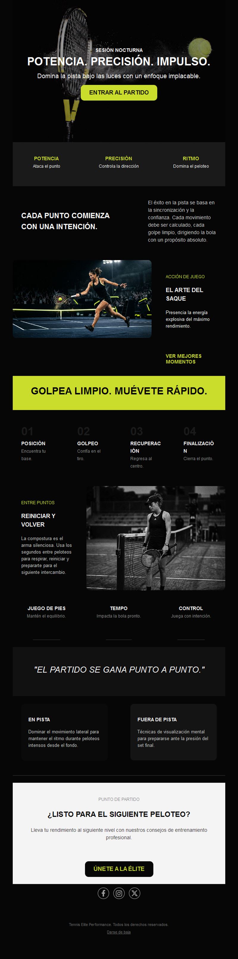 Email de partido de tenis nocturno