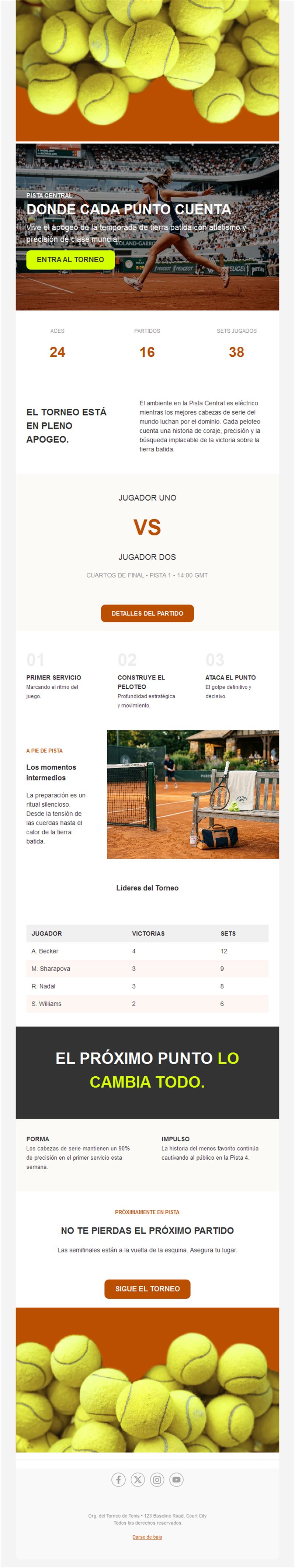 Email de torneo de tenis con detalles