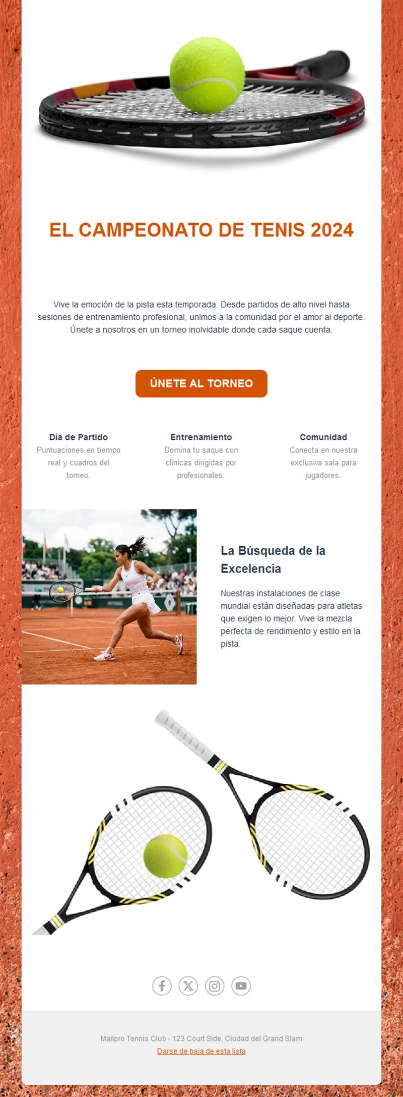 Email de campeonato de tenis en tierra batida