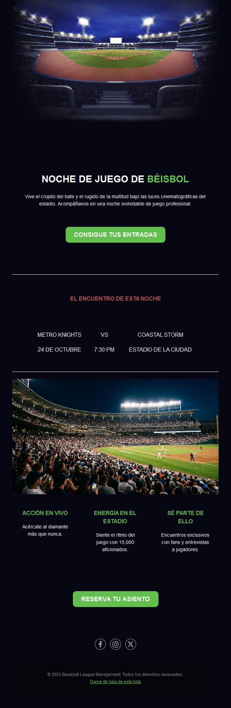 Email de entradas para partido nocturno