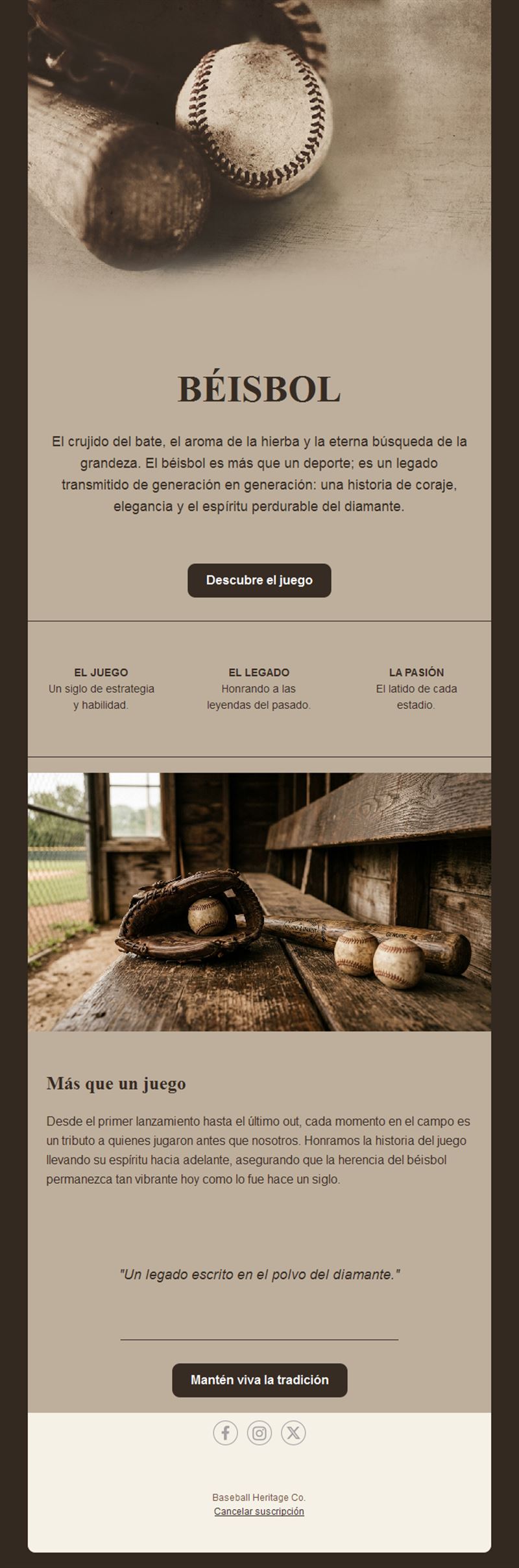 Newsletter vintage sobre la historia del béisbol