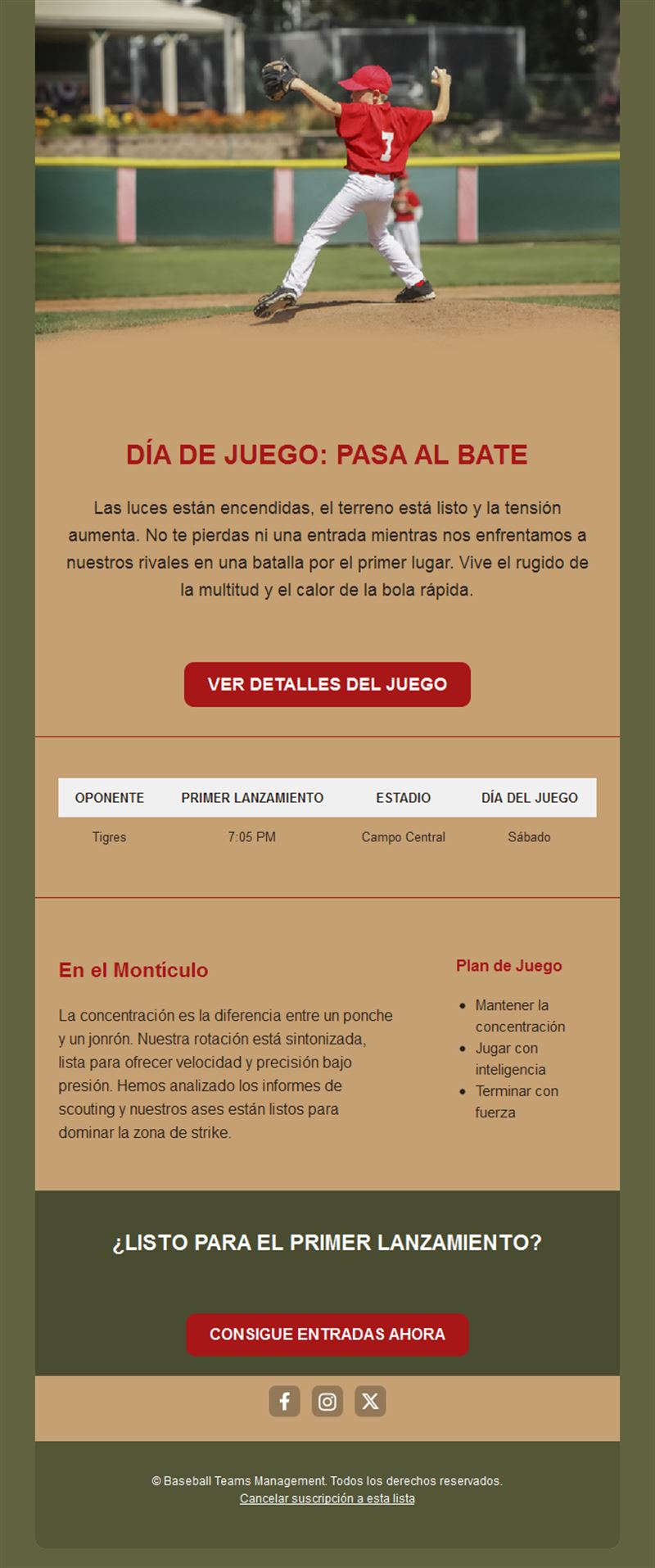 Email de entradas para partido de béisbol