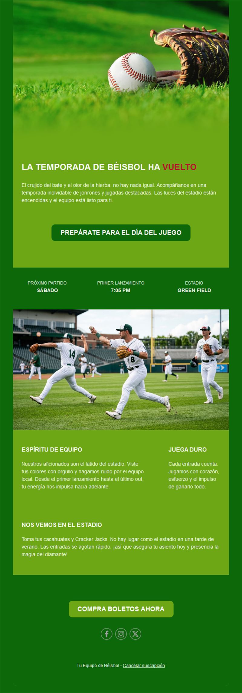 Email de inicio de temporada de béisbol
