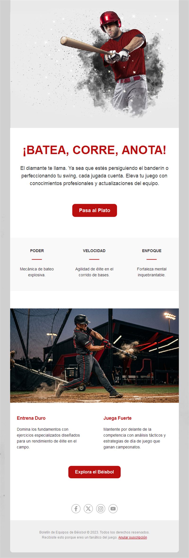 Email de entrenamiento y técnica de béisbol