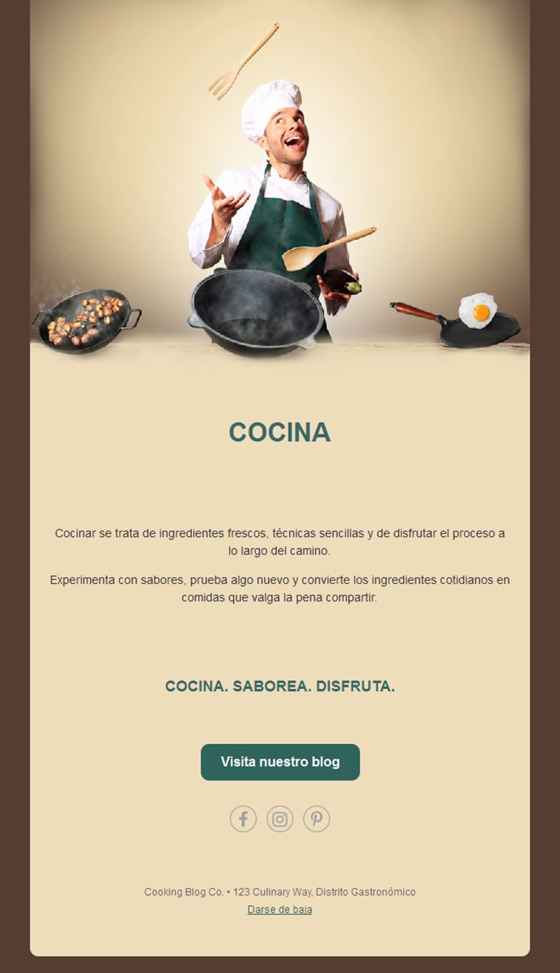 Email divertido de chef para blog de cocina