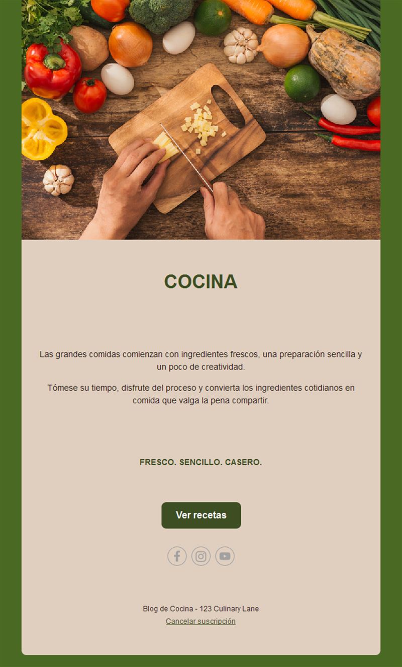 Email verde de cocina casera y fresca