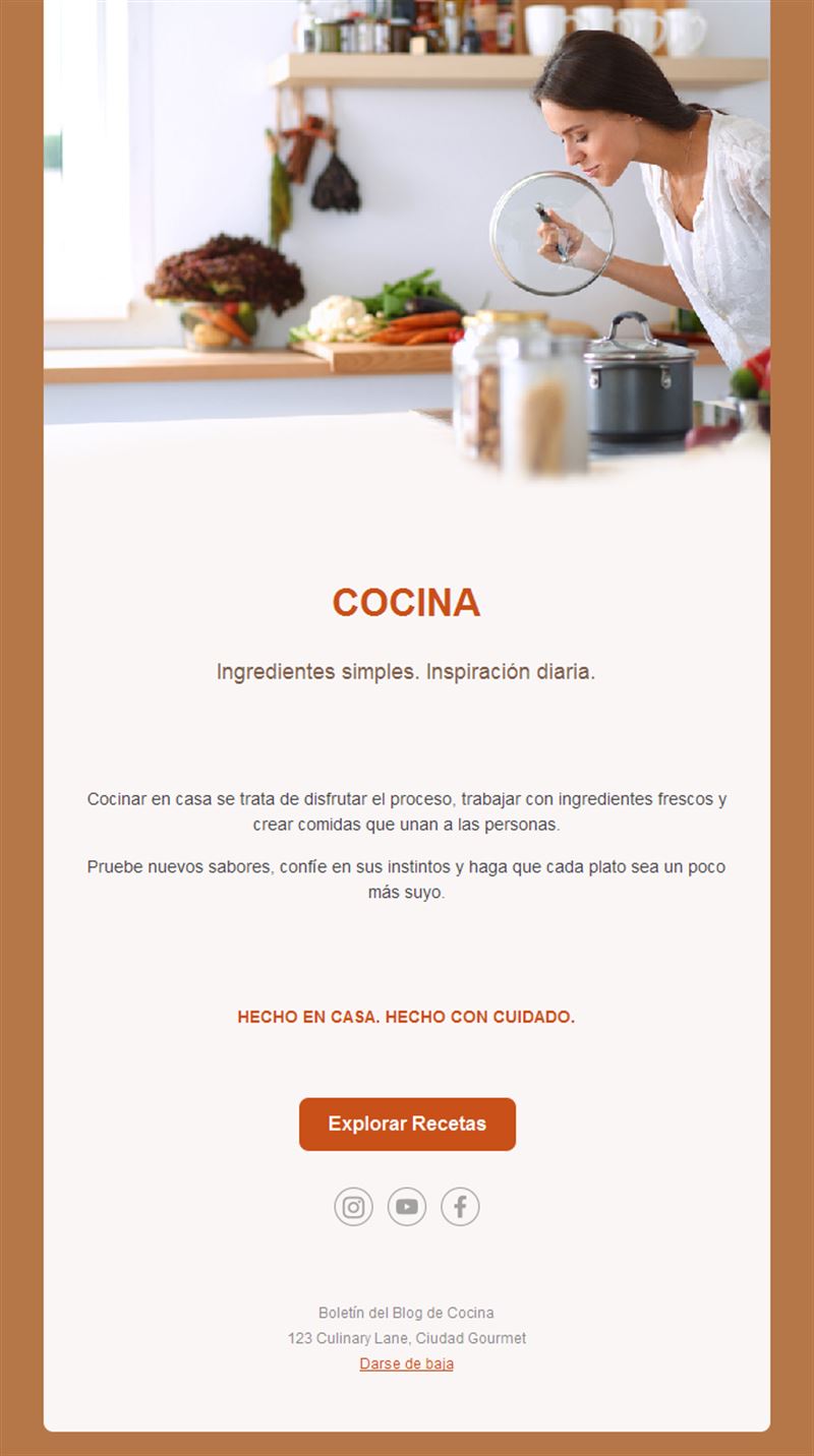 Email de cocina casera en tono cobre