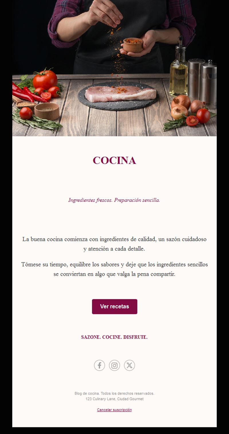 Email burdeos de recetas de cocina