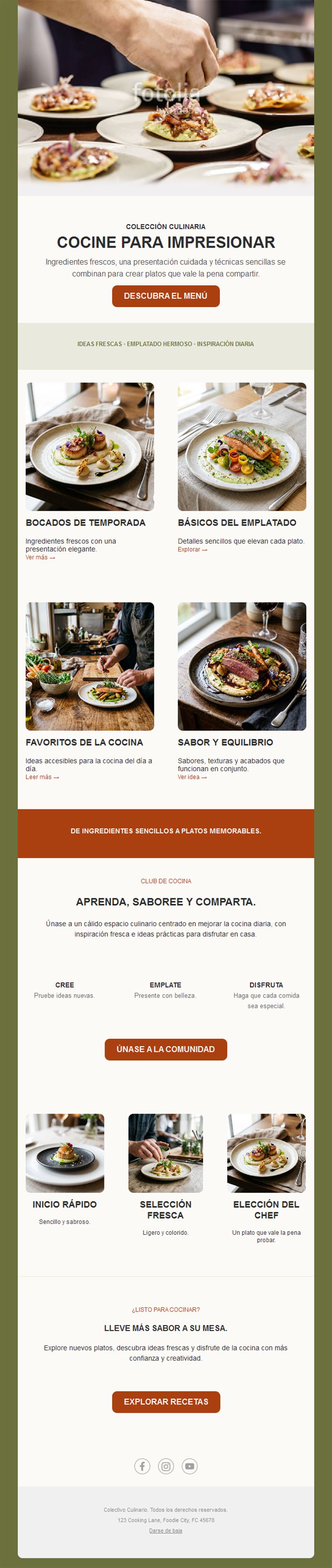 Newsletter de menú y emplatado