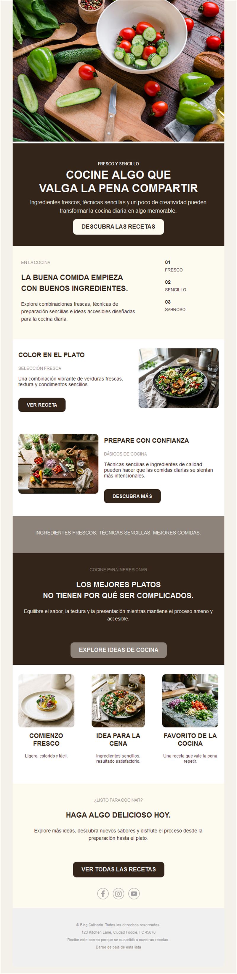 Newsletter de recetas con verduras frescas