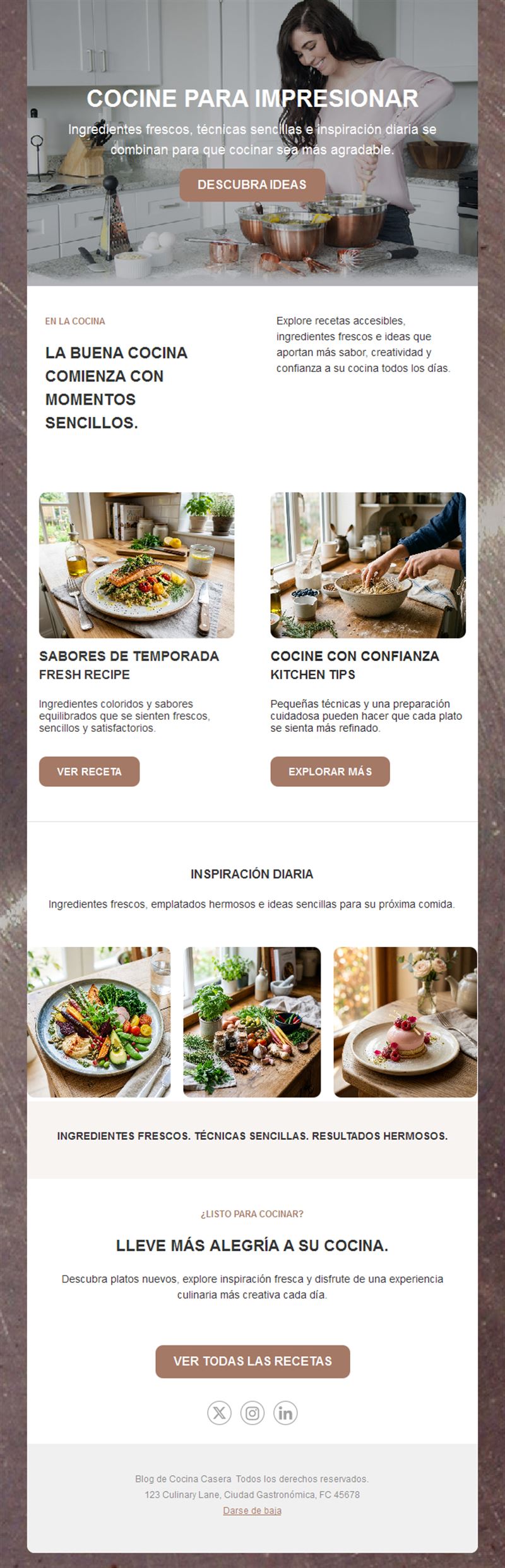 Newsletter de blog de cocina con recetas