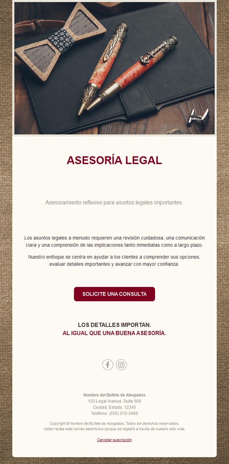 Email crema de asesoría jurídica