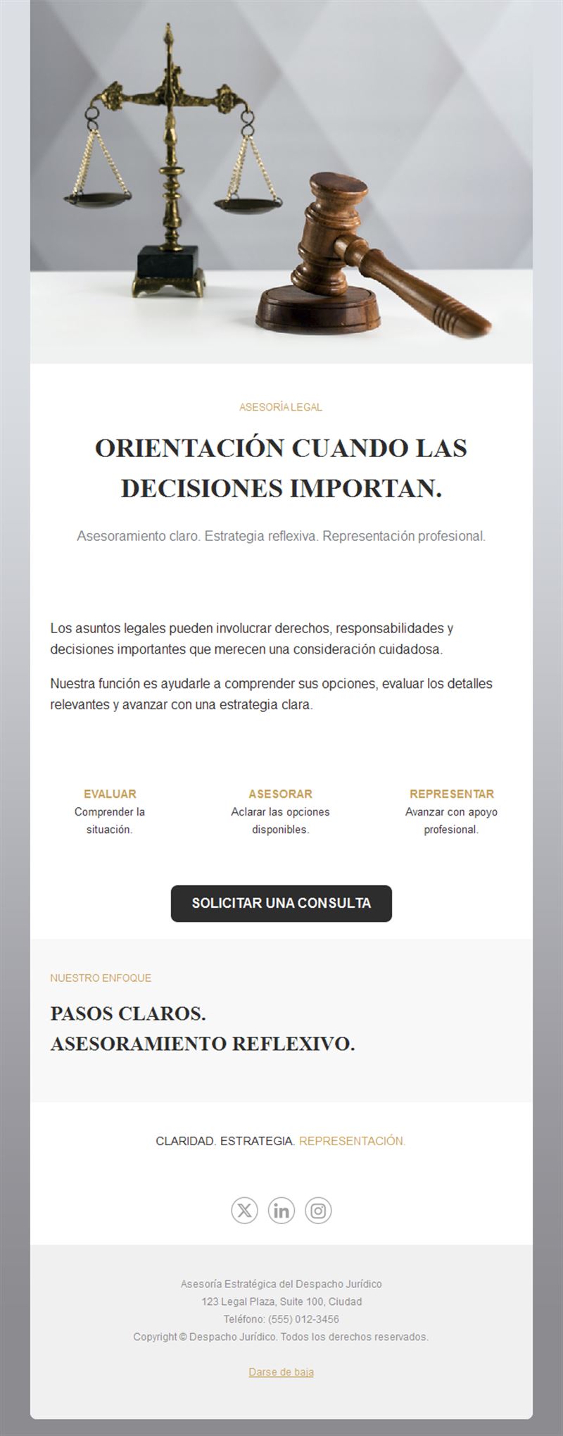 Email de consulta para despacho de abogados