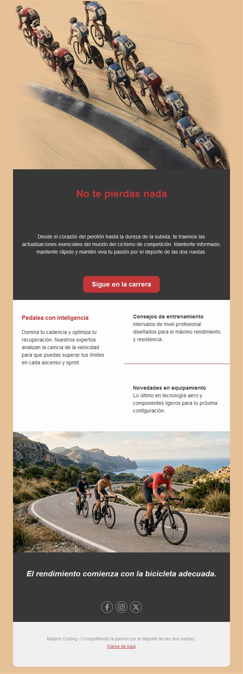 Newsletter de carreras y entrenamiento ciclista