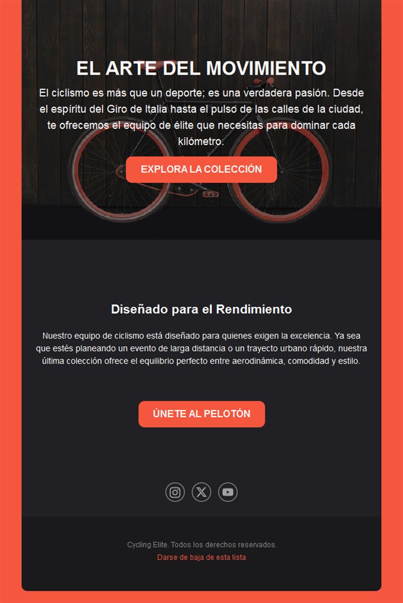 Email de colección de material ciclista