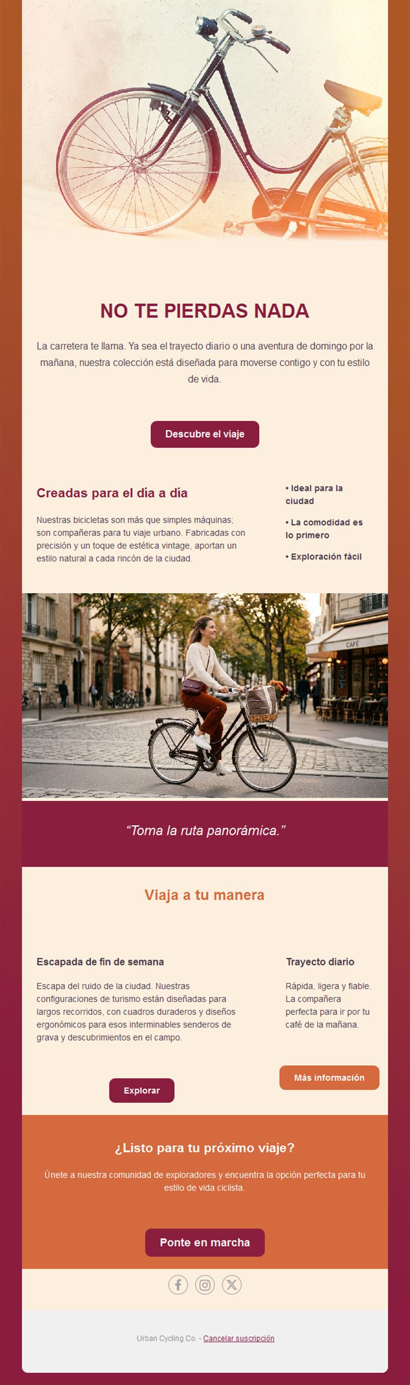 Plantilla de email para tienda de bicis urbanas
