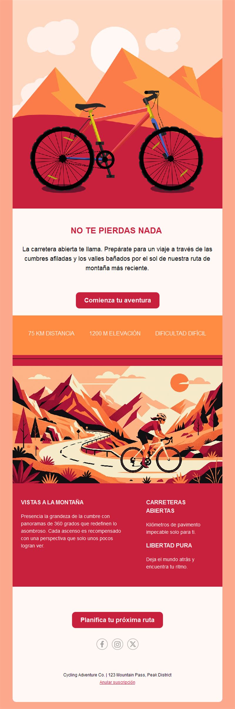Email ilustrado de aventura en bici de montaña