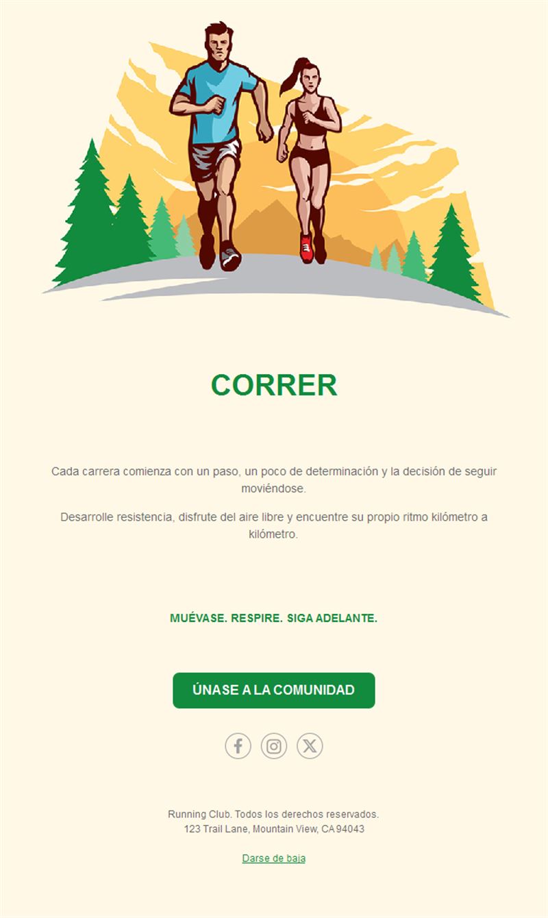 Email ilustrado de club de running al aire libre