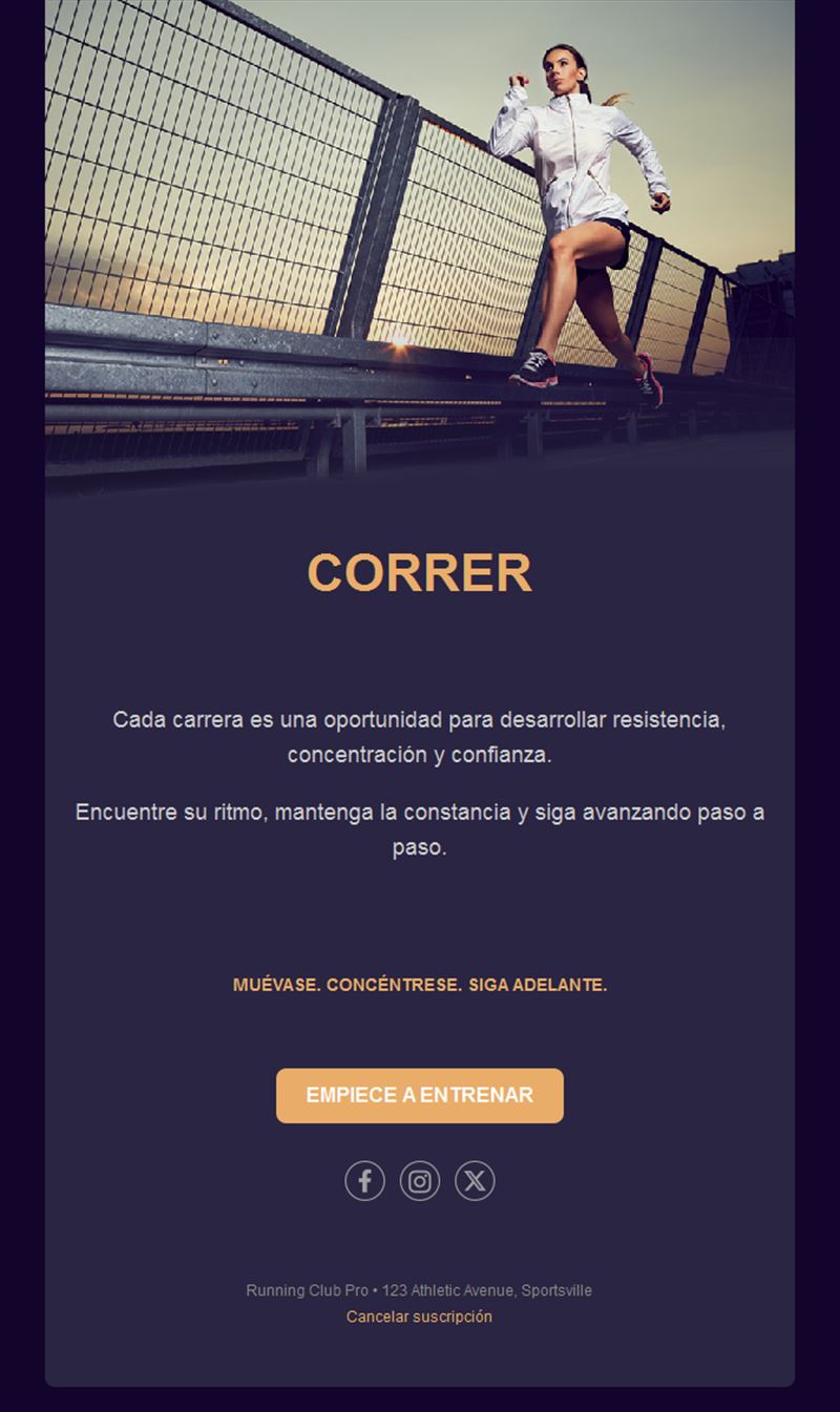 Email morado de running urbano