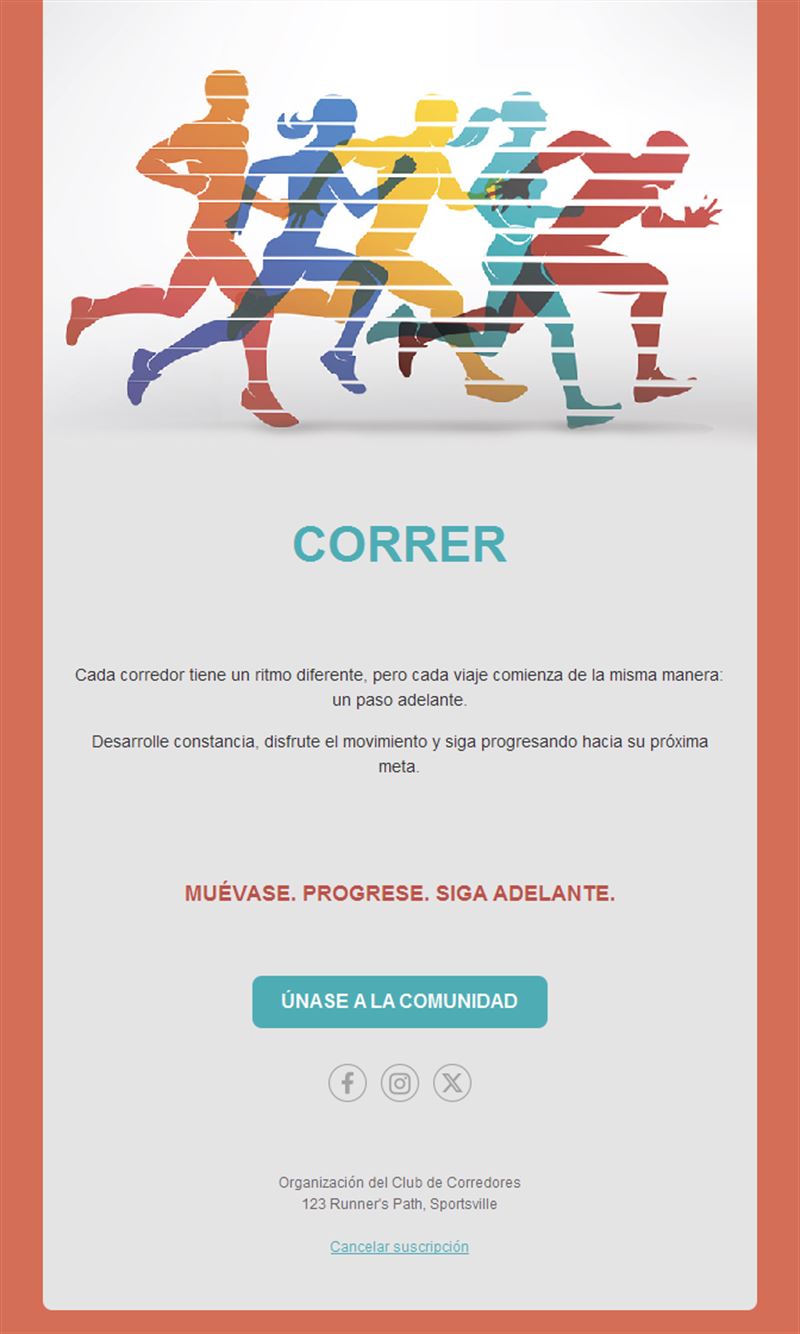 Email colorido de club de running