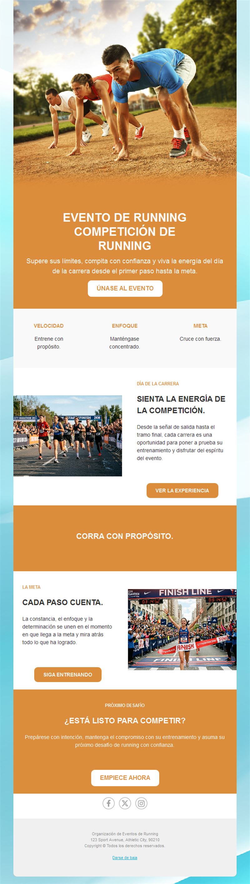 Email de evento de carrera a pie