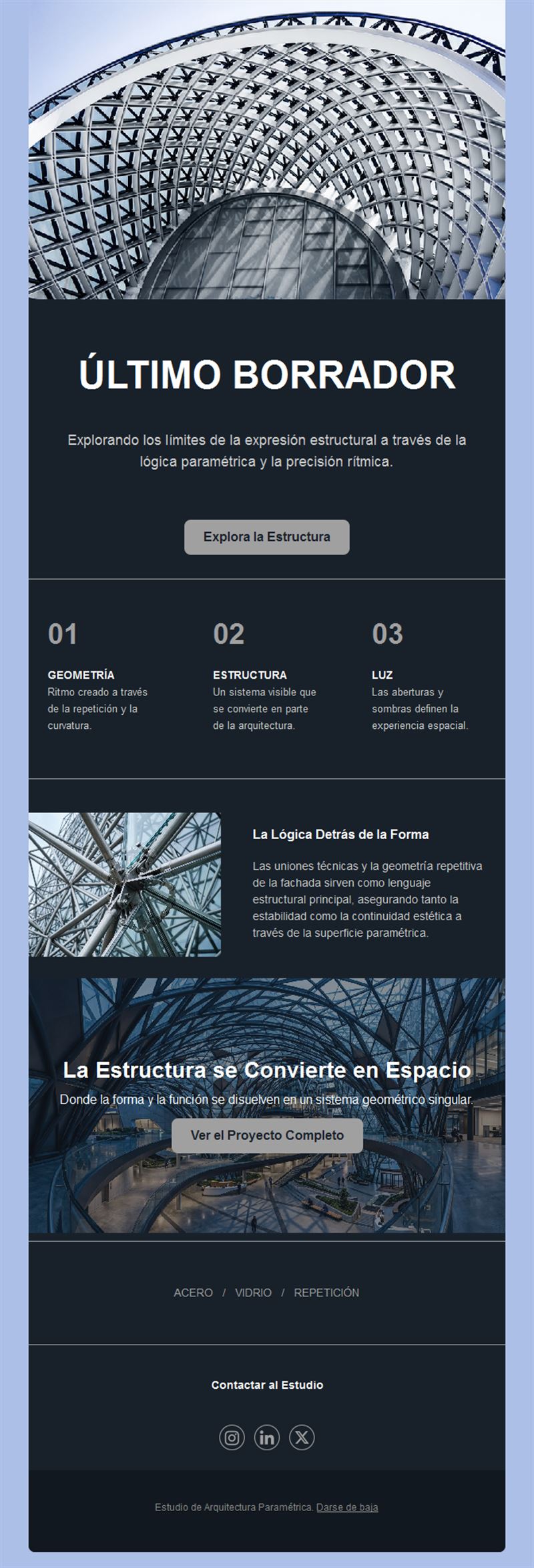 Newsletter de proyecto de arquitectura paramétrica