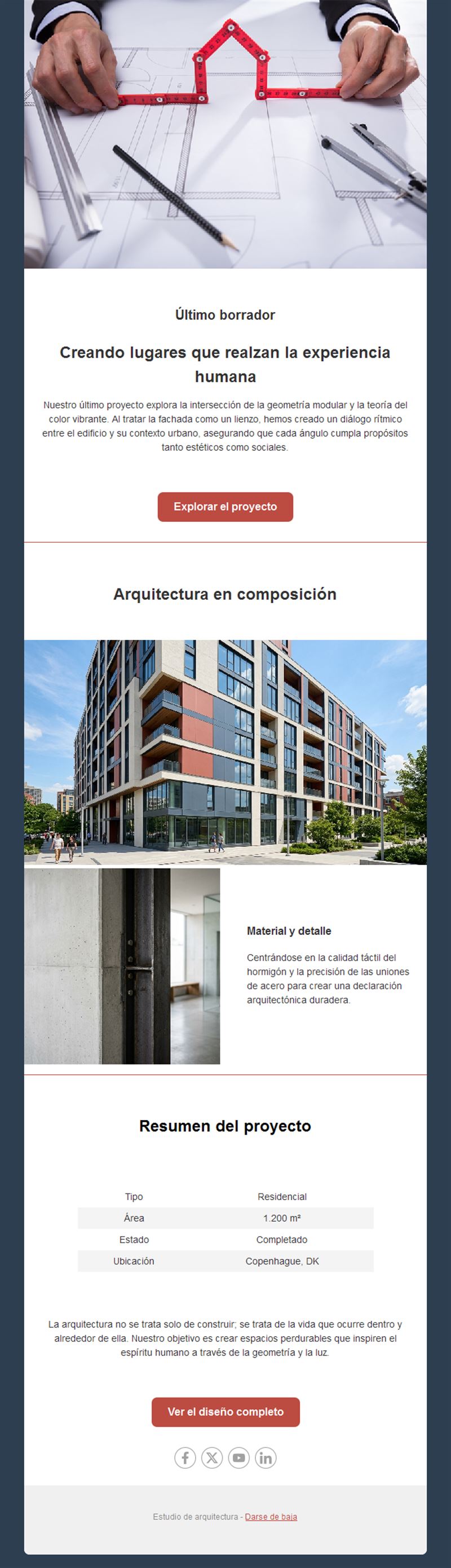Newsletter de proyecto de arquitectura residencial