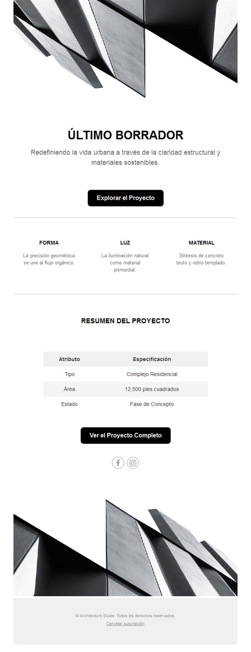 Email minimalista de proyecto de arquitectura